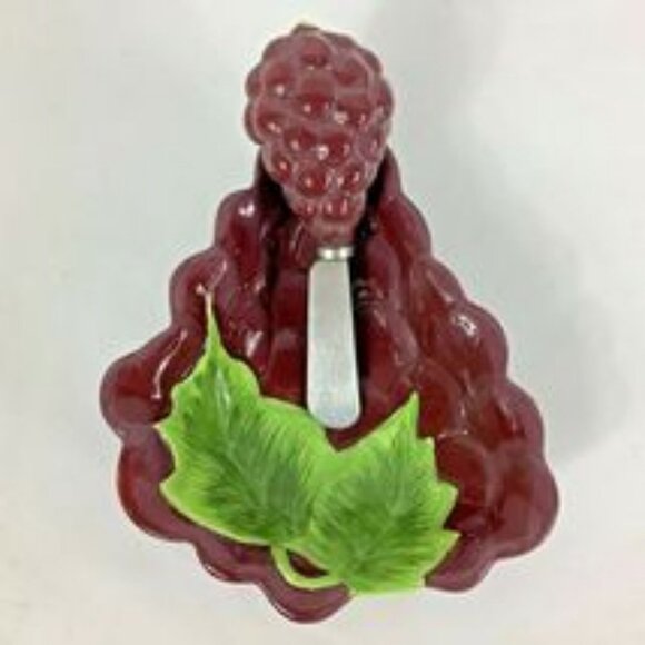 D.E.I. Dennis East International LlC. Purple Green Grape Cluster Dish/Knife NWOT - Picture 6 of 10